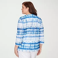 Alfred Dunner Womens Plus Crew Neck 3/4 Sleeve T-Shirt