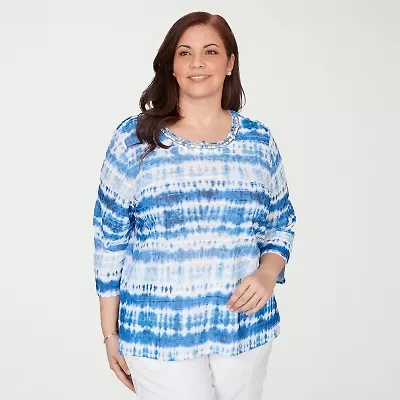 Alfred Dunner Womens Plus Crew Neck 3/4 Sleeve T-Shirt