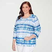 Alfred Dunner Womens Plus Crew Neck 3/4 Sleeve T-Shirt