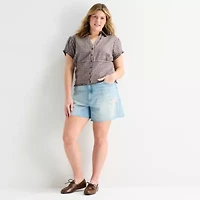Forever 21 Womens Juniors Plus Short Sleeve Button-Down Shirt
