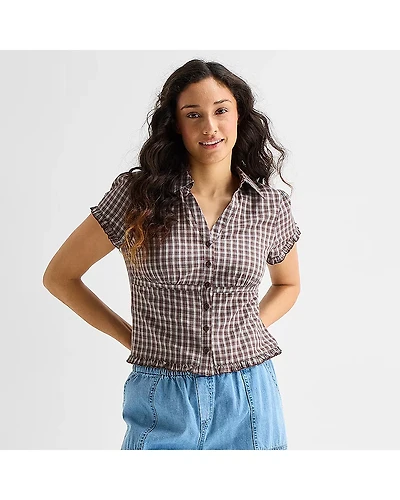 Forever 21 Womens Juniors Short Sleeve Button-Down Shirt