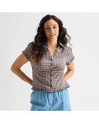 Forever 21 Womens Juniors Short Sleeve Button-Down Shirt