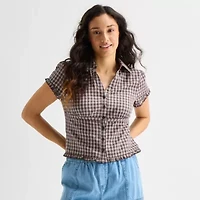 Forever 21 Womens Juniors Short Sleeve Button-Down Shirt