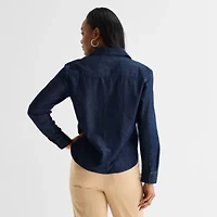 Liz Claiborne Womens Fitted Long Sleeve Regular Fit Button-Down Shirt
