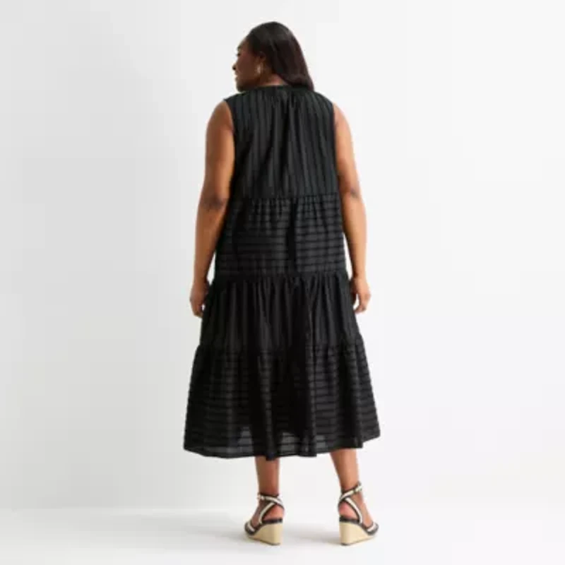 Liz Claiborne Womens Plus Sleeveless Midi Peasant Dress