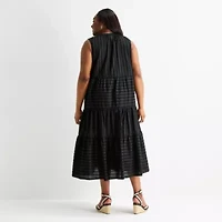 Liz Claiborne Womens Plus Sleeveless Midi Peasant Dress