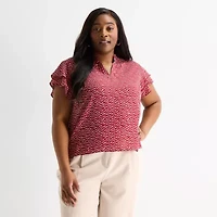 Liz Claiborne Womens Plus V Neck Short Sleeve Blouse