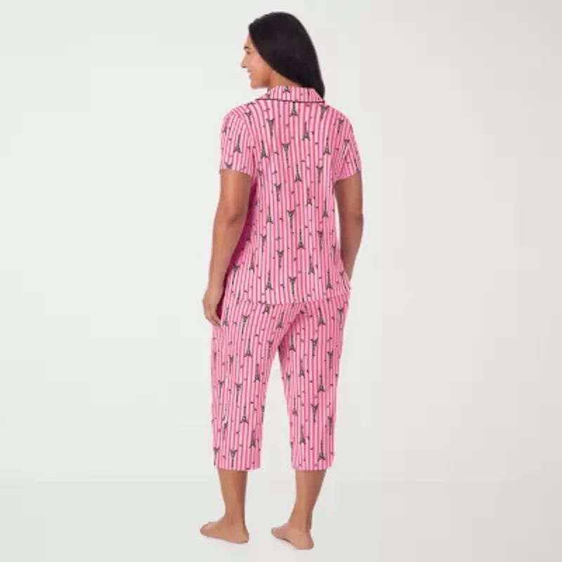 Cuddl Duds Womens V-Neck Short Sleeve 2-pc. Plus Pajama Sets
