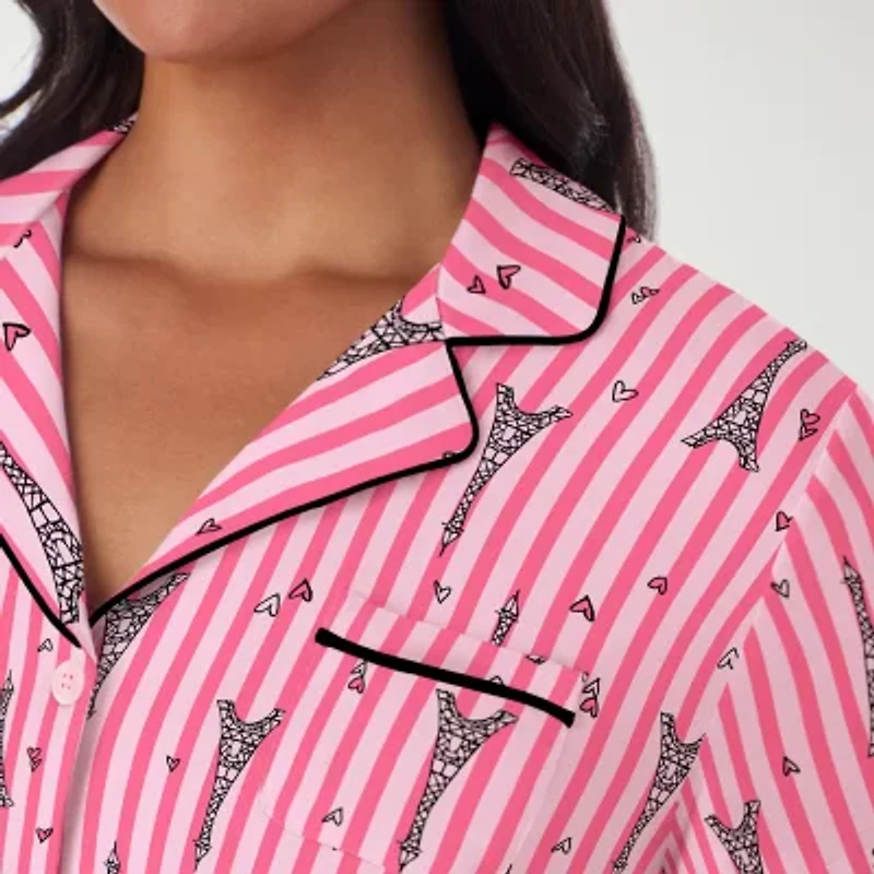 Cuddl Duds Womens V-Neck Short Sleeve 2-pc. Plus Pajama Sets