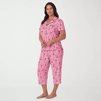 Cuddl Duds Womens V-Neck Short Sleeve 2-pc. Plus Pajama Sets