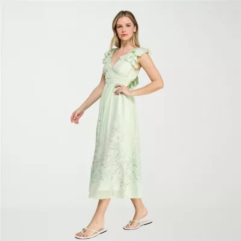 Trixxi Womens Juniors Short Sleeve Striped A-Line Dress