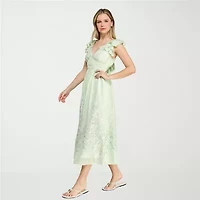 Trixxi Womens Juniors Short Sleeve Striped A-Line Dress