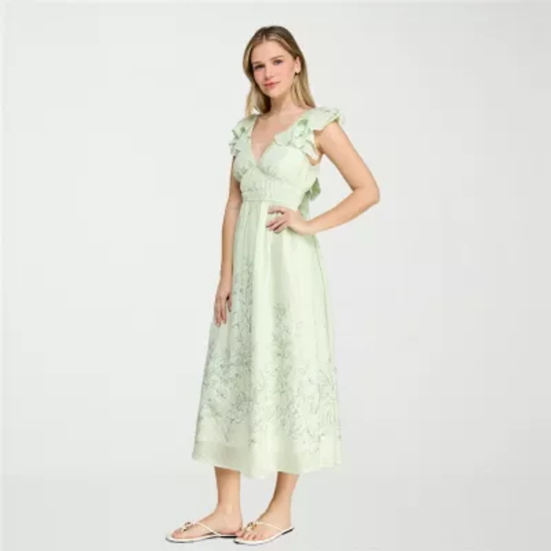 Trixxi Womens Juniors Short Sleeve Striped A-Line Dress