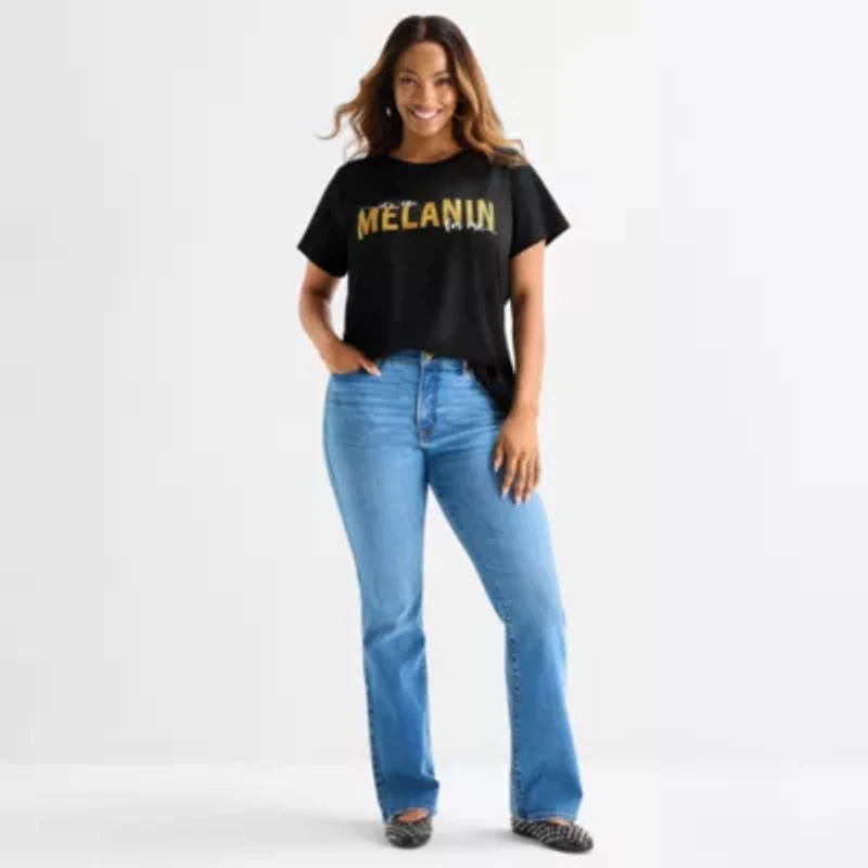 Hope & Wonder Black History Month It'S The Melanin For Me Womens Crew Neck Short Sleeve Classic Fit Plus Graphic T-Shirt