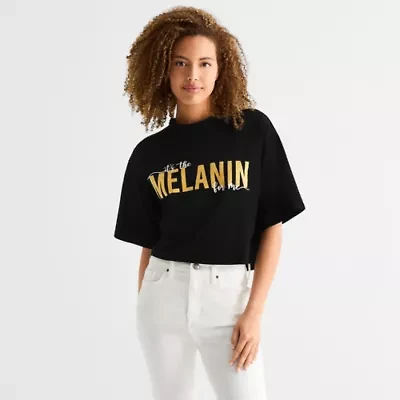 Hope & Wonder Black History Month It'S The Melanin For Me Womens Crew Neck Short Sleeve Regular Fit Graphic T-Shirt