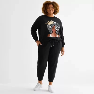 Hope & Wonder Black History Month Queen Womens Cuffed Mid Rise Classic Fit Plus Fleece Jogger Pant