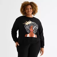 Hope & Wonder Black History Month Queen Womens Crew Neck Long Sleeve Plus Sweatshirt