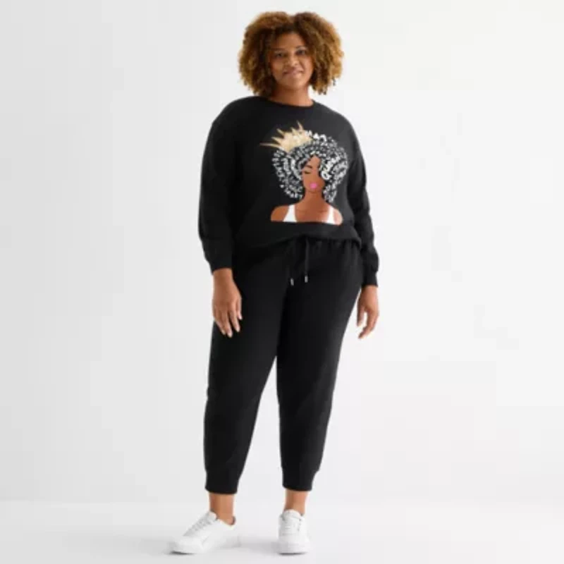 Hope & Wonder Black History Month Queen Womens Crew Neck Long Sleeve Plus Sweatshirt