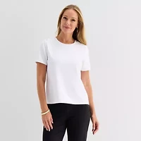 Liz Claiborne Womens Tall Crew Neck Short Sleeve Blouse