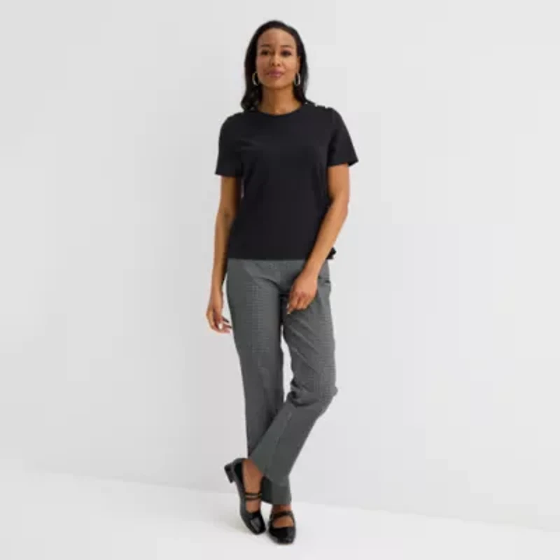 Liz Claiborne Womens Tall Crew Neck Short Sleeve Blouse