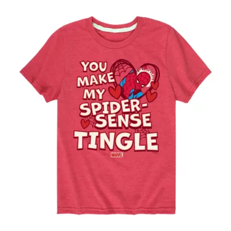 Disney Collection Little & Big Kid Boys Crew Neck Short Sleeve Regular Fit Spiderman Graphic T-Shirt