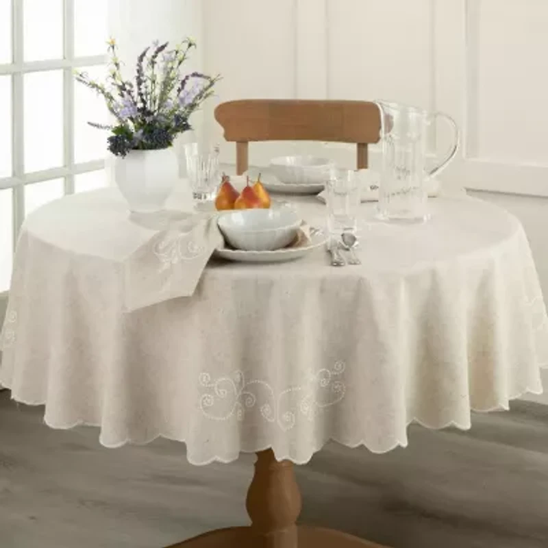Lenox French Perle Linen Embroidered Tablecloth