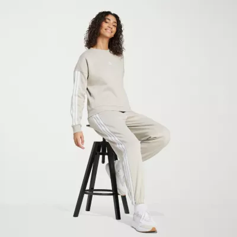 adidas Womens Straight Mid Rise Loose Fit Fleece Active Jogger Pant