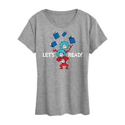 Lets Read Womens Scoop Neck Short Sleeve Classic Fit Dr. Seuss Graphic T-Shirt
