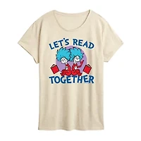 Lets Read Together Womens Crew Neck Short Sleeve Classic Fit Dr. Seuss Graphic T-Shirt
