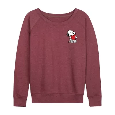 Peanuts Valentines Hugging Heart Womens Boat Neck Long Sleeve Classic Fit Graphic T-Shirt