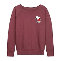 Peanuts Valentines Hugging Heart Womens Boat Neck Long Sleeve Classic Fit Graphic T-Shirt