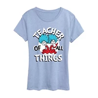 Teacher Of All Things Womens Scoop Neck Short Sleeve Classic Fit Dr. Seuss Graphic T-Shirt