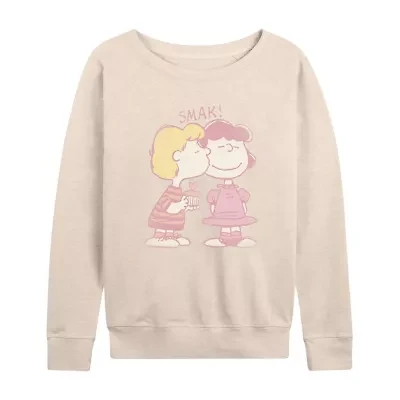 Lucy Schroeder Vday Kiss Womens Boat Neck Long Sleeve Classic Fit Peanuts Graphic T-Shirt