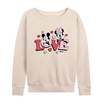 Love Mickey Minnie Womens Boat Neck Long Sleeve Classic Fit and Friends Graphic T-Shirt