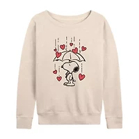 Snoopy Heart Rain Womens Boat Neck Long Sleeve Classic Fit Peanuts Graphic T-Shirt