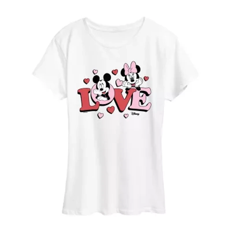 Love Mickey Minnie Womens Crew Neck Short Sleeve Classic Fit and Friends Graphic T-Shirt