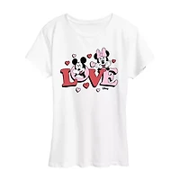Love Mickey Minnie Womens Crew Neck Short Sleeve Classic Fit and Friends Graphic T-Shirt