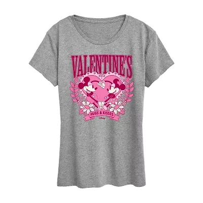 Valentines Collegiate Womens Crew Neck Short Sleeve Classic Fit Mickey and Friends Graphic T-Shirt