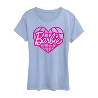 February Barbie Heart Globe Womens Crew Neck Short Sleeve Classic Fit Graphic T-Shirt