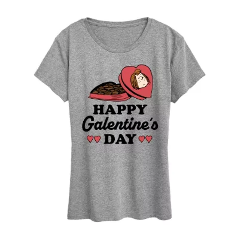 Happy Galentines Day Womens Crew Neck Short Sleeve Classic Fit Peanuts Graphic T-Shirt