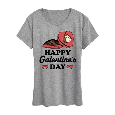 Happy Galentines Day Womens Crew Neck Short Sleeve Classic Fit Peanuts Graphic T-Shirt