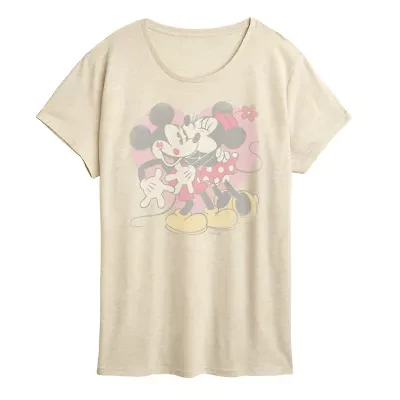 Mm Vday Tonal Washed Womens Crew Neck Short Sleeve Classic Fit Mickey and Friends Graphic T-Shirt