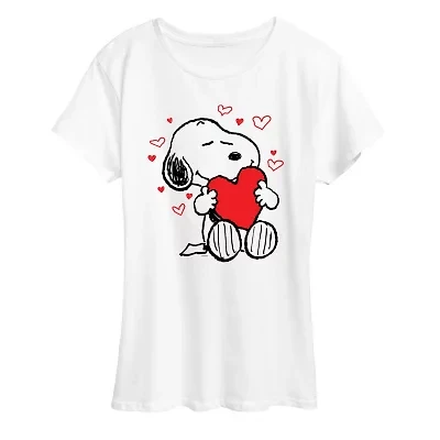 Snoopy Hearts Womens Crew Neck Short Sleeve Classic Fit Peanuts Graphic T-Shirt