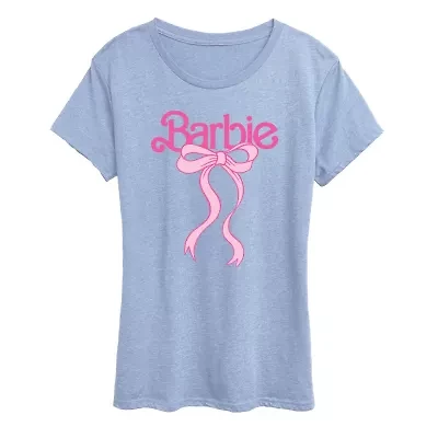 Barbie Logo Bow Womens Crew Neck Short Sleeve Classic Fit Graphic T-Shirt