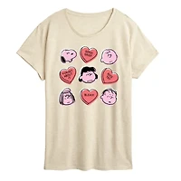 Candy Heart Grid Womens Crew Neck Short Sleeve Classic Fit Peanuts Graphic T-Shirt