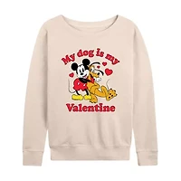My Dog Is Valentine Womens Boat Neck Long Sleeve Classic Fit Mickey and Friends Graphic T-Shirt