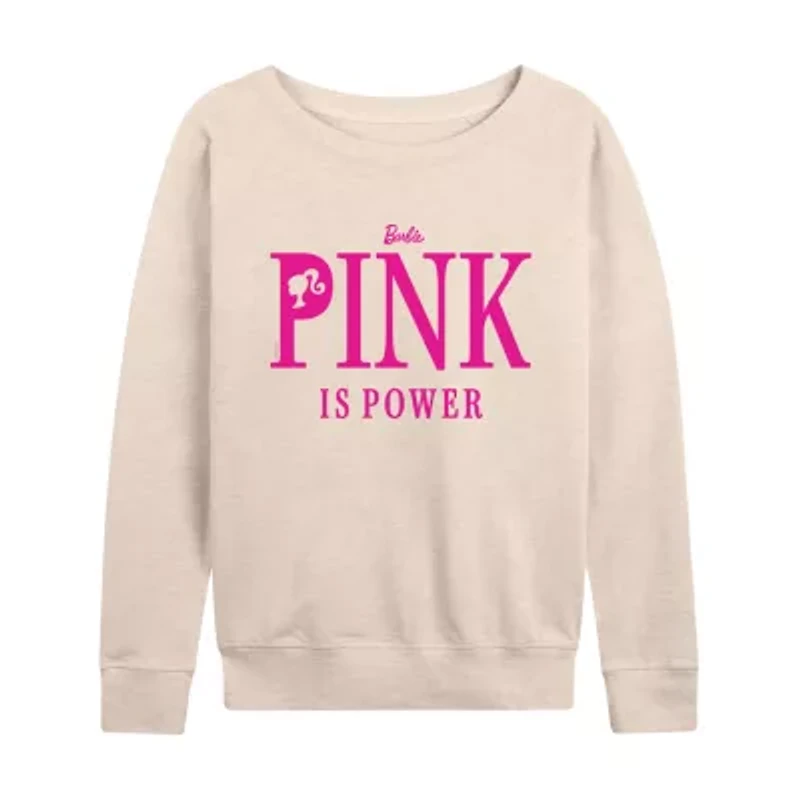Pink Is Power Womens Boat Neck Long Sleeve Classic Fit Barbie Graphic T-Shirt