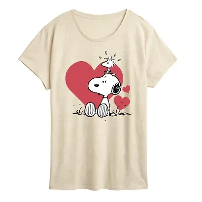 Snoopy And Woodstock Heart Womens Crew Neck Short Sleeve Classic Fit Peanuts Graphic T-Shirt