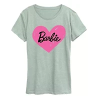 Barbie Hand Painted Heart Logowomens Womens Crew Neck Short Sleeve Classic Fit Graphic T-Shirt