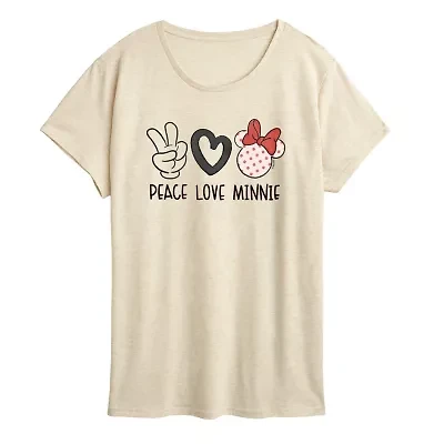 Peace Love Minnie Womens Crew Neck Short Sleeve Classic Fit Mouse Graphic T-Shirt